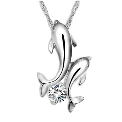 

Double Dolphin Rhinestone Pendant Necklaces Two Styles Cute silver plated Jewelry Women