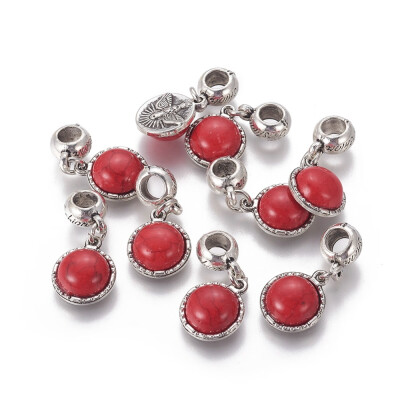 

Tibetan Style Alloy European Dangle Beads with Synthetic Turquoise Half Round Antique Silver Red 28mm Pendant 15x125x5mm