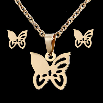

Charms Jewelry Set Animal Horse Dragonfly Wedding Jewelry set Women Gold-Color Jewelry Stainless Steel Necklace Stud Earrings