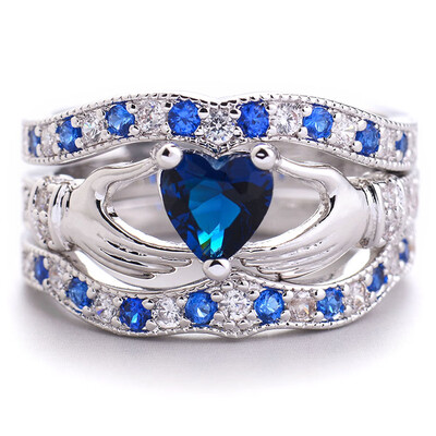 

Princess Natural Sapphire Birthstone Bride Wedding Engagement Heart Ring