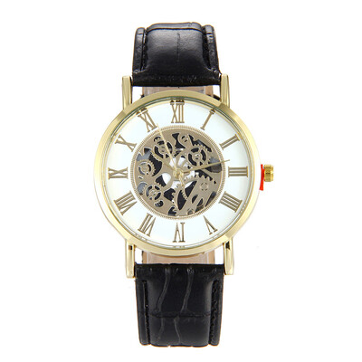 

〖Follure〗Fashion Luxury Leather Hollow Dial Analog Rome Digital Quartz Wrist Watch