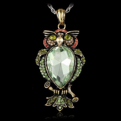 

Rhinestone Crystal Antique Animal Owl Pendant Exquisite Long Necklaces DIY Vintage Retro Gothic Big Stone Women Jewelry Necklace