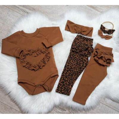 

Newborn Baby Boy Girl Clothes Long Sleeve Romper TopsLeopard Pants Outfits Set