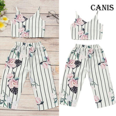 

US Toddler Kids Baby Girl Summer Tops T-shirt Floral Pants 2Pcs Outfits Clothes