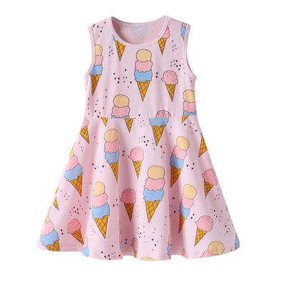 

Cute Ice Cream Print Summer Sundress Kids Girls O-neck Sling Princess Dress