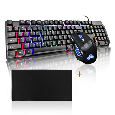 

104 Key Suspension Cap Backlit USB Wired Game Keyboard MouseBlack Mat Kit