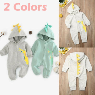 

2019 Autumn New Kids Newborn Baby Boy Girl Dinosaur Zipper Romper Cotton Clothes