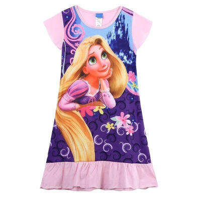 

New Baby Kids Girls Rapunzel Short Sleeved Casual Short Dress for 6-16T