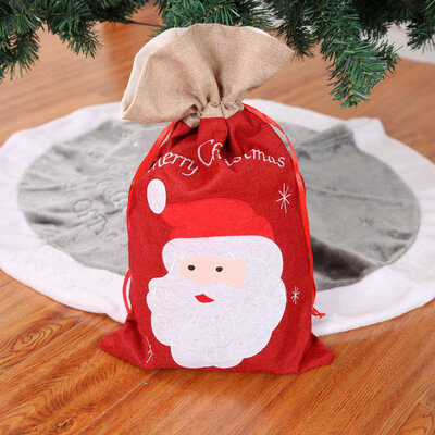 

2019 New Christmas Gift Holder Linen Cartoon Santa Claus Snowman Printed Drawstring Candies Carrier Bag