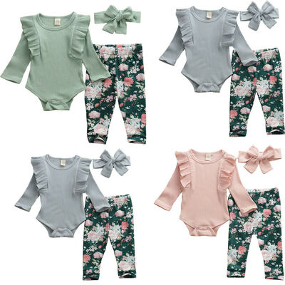 

Newborn Baby Girls Clothes Romper Tops Jumpsuit Floral Pants Headband Outfits