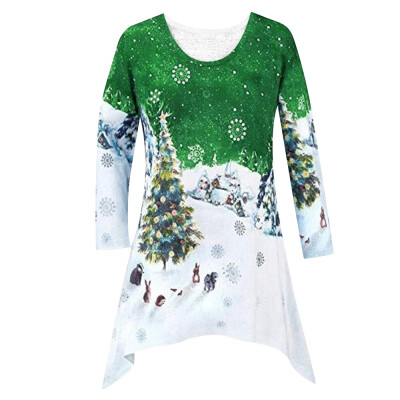 

Gobestart New Women Fashion Christmas Shirt Tunic Woodland Winter Scene Blouse