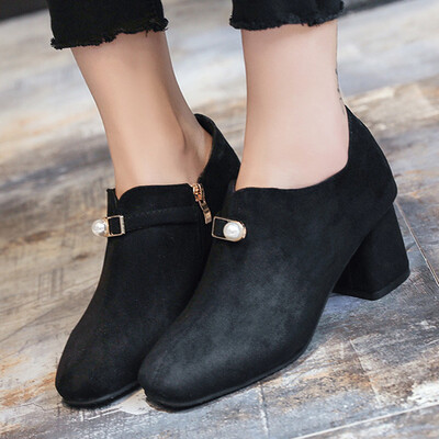 

Rose Women Fashion Leisure Solid Square Toe Zipper Pearl Med Heels Ankle Boots Shoes