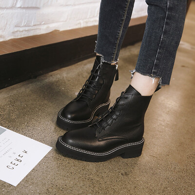 

Ins boots children autumn&winter side zipper black Martin boots women British Wind tie thick-soled boots tide