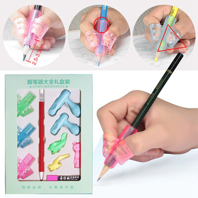 

8PcsSet Deluxe Set Pen Grips Writing Posture Corrector Two Finger Silicone Pen Holder