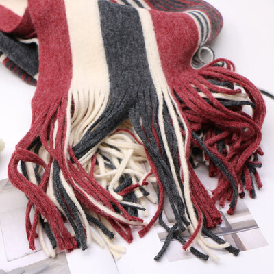 

Korean version of womens autumn&winter new thick warm dual-use couple models scarf knit wool vertical strip color matching collar men