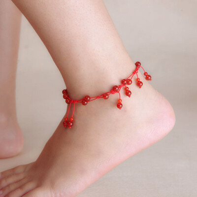 

Fashion feet calendar ethnic style jewelry hand-woven red agate anklet foot chain jewelry fashion accessories