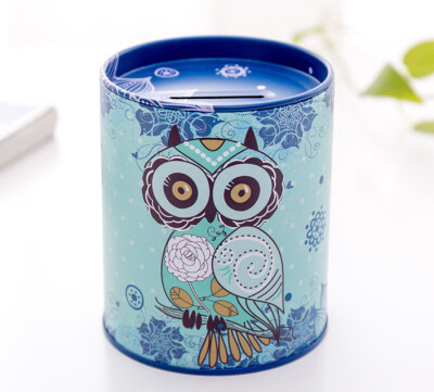 

Retro owl cylinder storage tank creative tinplate cash box