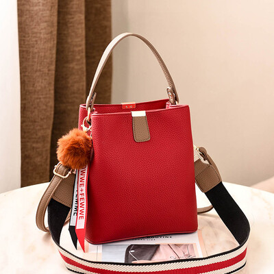 

Womens bag simple solid color bucket bag large capacity contrast color fashion handbag shoulder diagonal bag female