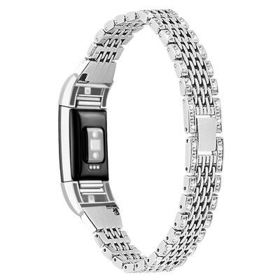 

ECSEM Rhinestone Replacement Bands for Fitbit Charge 2 Stainless Steel Metal Bracelet for Men Women