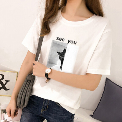 

Womens Round Neck Printed Short Sleeve T-Shirt