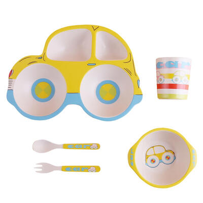 

Safety Cartoon Car Children Tableware Set Bamboo Fiber Feeding Bowl Plate