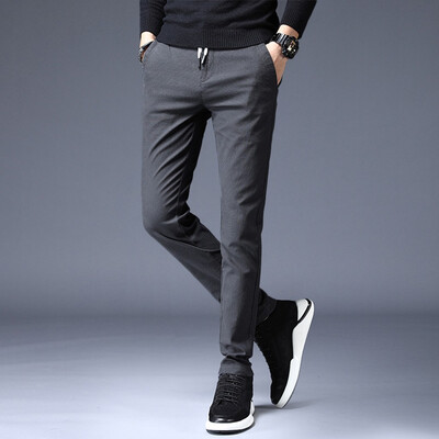 

Gobestart Mens New Fashion Casual Solid Straight Slim Trousers Drawstring Long Pants