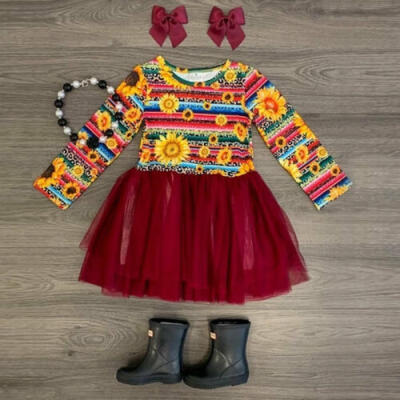 

CA Toddler Baby Girl Sunflower Long Sleeve Skirt Lace Tulle Dress Summer Clothes