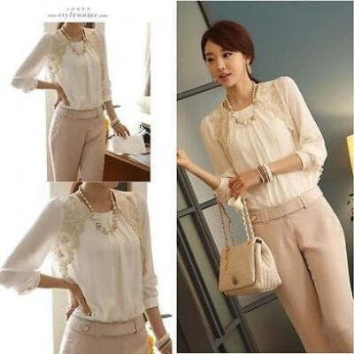 

Elegant Women White Long Sleeve Embroidered Chiffon Casual Tops Blouse Shirt GY5