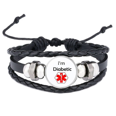 

Vintage Multilayer Woven Leather Bracelet Diabetes Medical Alert Id Charm Bracelet For Women Men