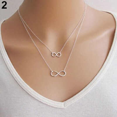 

Lady Double 8 Shape Pendant Chain Infinity Choker Statement Bib Necklace Jewelry