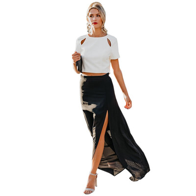

Solid color holiday split long skirt womens autumn fall asymmetrical skirt 65171