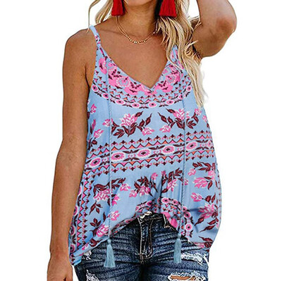 

Starmoon Womens Adjustable Down V Neck Floral Print Loose Casual Sleeveless Tank Top