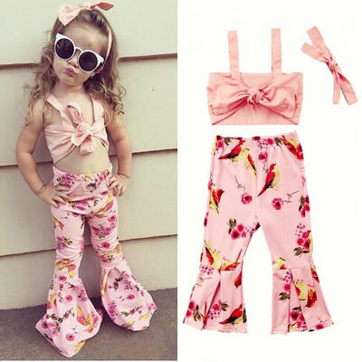 

2Pcs Kids Baby Girl Top T shirt Bell-bottomed Pants Leggings Outfits Clothes
