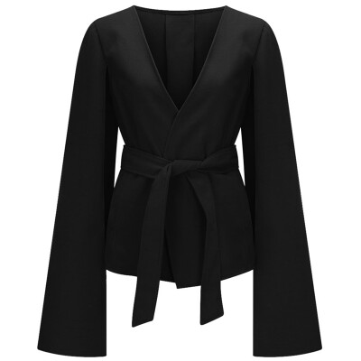 

Women Waterfall Belted Waist Long Trench Coat Ladies Blazer Jacket Cardigan