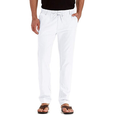 

Gobestart Mens Casual Linen Breathable Loose Long Pants Solid Color Straight Trousers