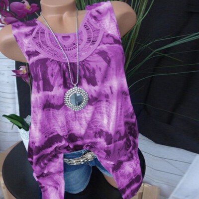 

Nomeni Women Fashion Round Neck Sleeveless Lace Patchwork Tie Dye Printing Tank Top
