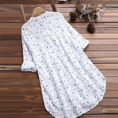 

Womens Floral Print V-Neck Casual Long Sleeve Ruched Cotton & Linen Blouse
