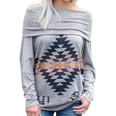 

Starmoon Women Long Sleeve Print Off Shoulder Pullover SweatShirt Tunics Tops Blouse