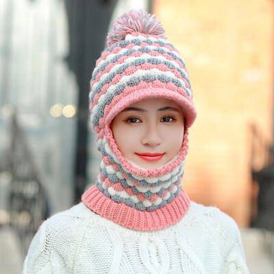 

Wool hats for men&women in winter knitted ear&neck protector riding windproof&velvet one-piece hat to keep warm