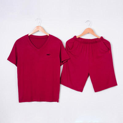 

Summer Modal Thin 2-Piece Mens Pajama Set Loose Casual Solid Color Homewear Suit T-Shirt And Shorts