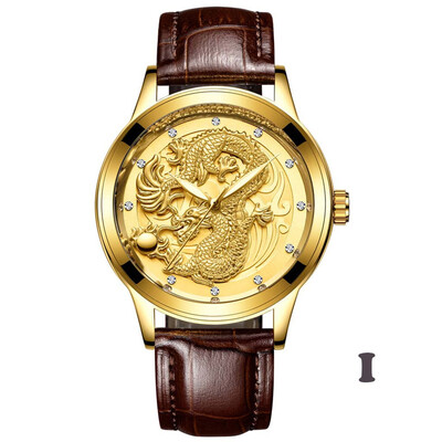 

Gobestart LongFeng Couple Table Luminous Gold Color Quartz Ultra-thin Steel Belt Watch