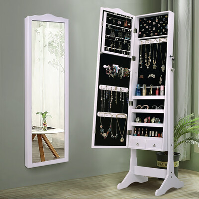 

Ktaxon 63" Lockable Mirror Jewelry Cabinet Armoire Storage Box With Drawers US Ship