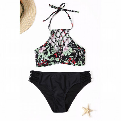 

Womens Swimwear print three-point sling bikini two-piece split swimsuit