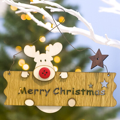 

New Year Christmas Elk Wood Plate Hollow Door Hanging Wooden Alphabet Pendant Xmas Decor