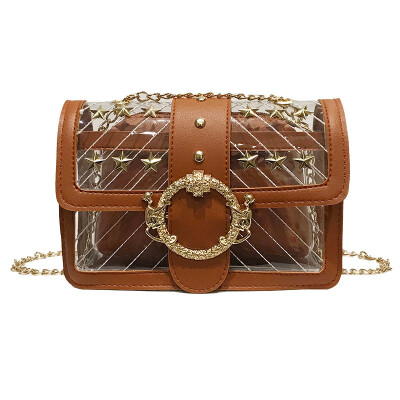 

Lock Chain Crossbody Bags WomenSummer Beach Jelly Transparent Messenger Bag Clear Rivet Square Shoulder Bag T10