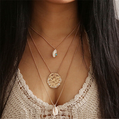 

Vintage Multi Layered Women Coin Necklace Choker Silver Gold Jesus Moon Rose Flower Pendant Necklace Long Chain Collier Jewelry