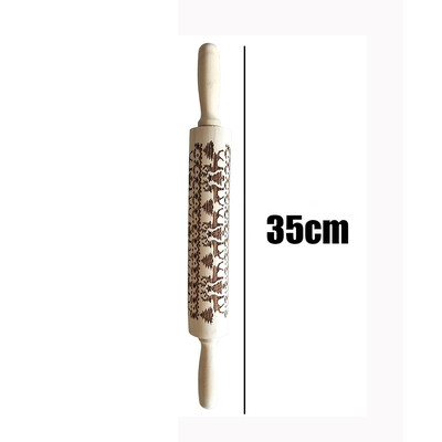 

Gobestart Christmas Rolling Pin Engraved Carved Wood Embossed Rolling Pin Kitchen Tool