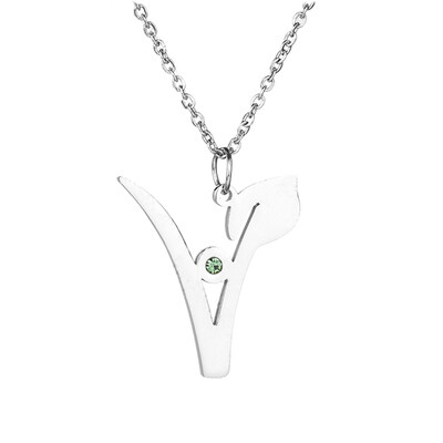 

Vegetarian Symbol Necklace Stainless Steel Green Stone Vegan Pendant Necklace For Vegetarian Jewelry