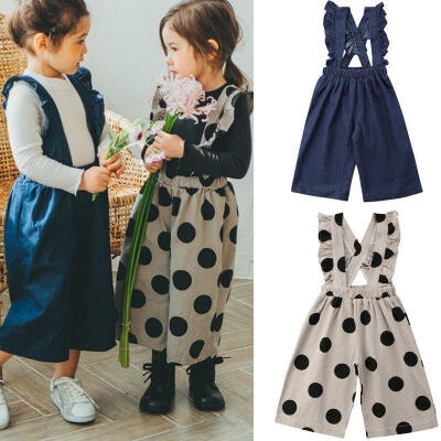 

Kids Denim Overalls Girls One Piece Ruffle Romper Autumn Bib Pants Trousers