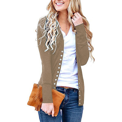 

Womens Casual Sweaters Pure Color V-Neck Button Cardigan Knitwear Short Coat